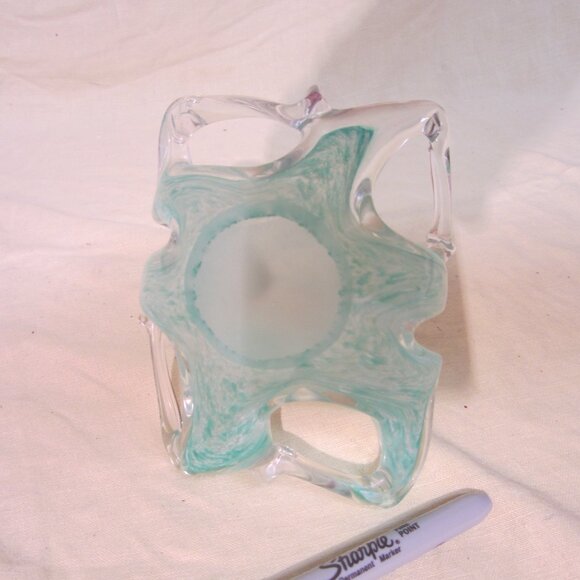 VTG MURANO MADE IN ITALY GLASS ART BASKET BLUE SWIRL - Picture 7 of 8